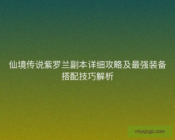 仙境传说紫罗兰副本详细攻略及最强装备搭配技巧解析