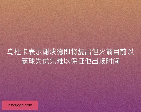 乌杜卡表示谢泼德即将复出但火箭目前以赢球为优先难以保证他出场时间