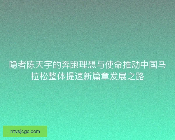 隐者陈天宇的奔跑理想与使命推动中国马拉松整体提速新篇章发展之路 隐者陈天宇的奔跑理想与使命推动中国马拉松整体提速新篇章发展之路
