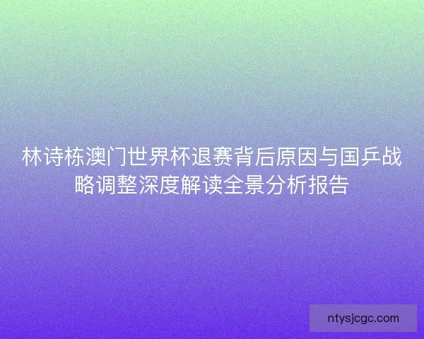林诗栋澳门世界杯退赛背后原因与国乒战略调整深度解读全景分析报告