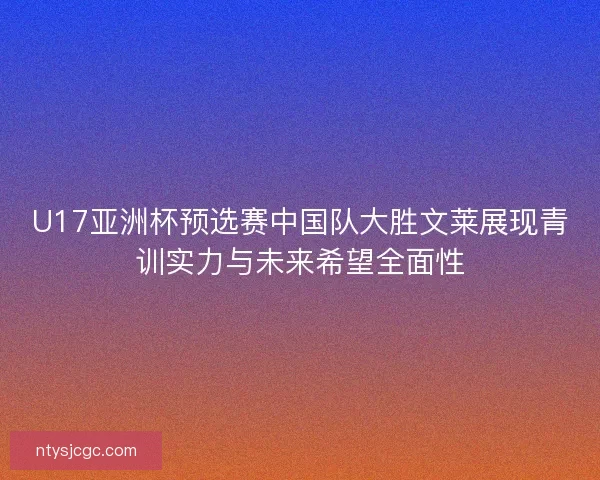U17亚洲杯预选赛中国队大胜文莱展现青训实力与未来希望全面性
